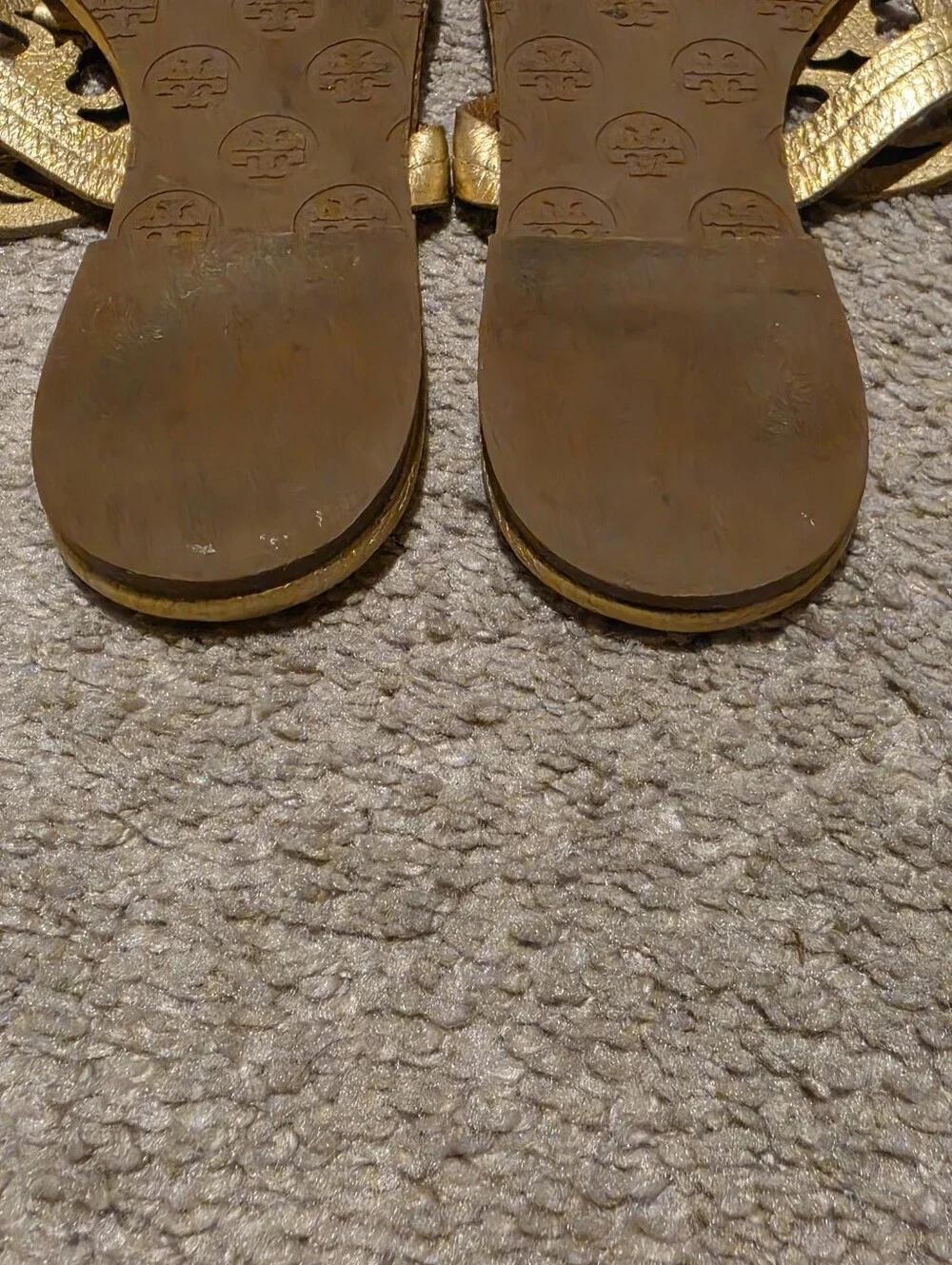 Tory Burch Miller Metallic Gold Pebbled Leather Sandals Size 9